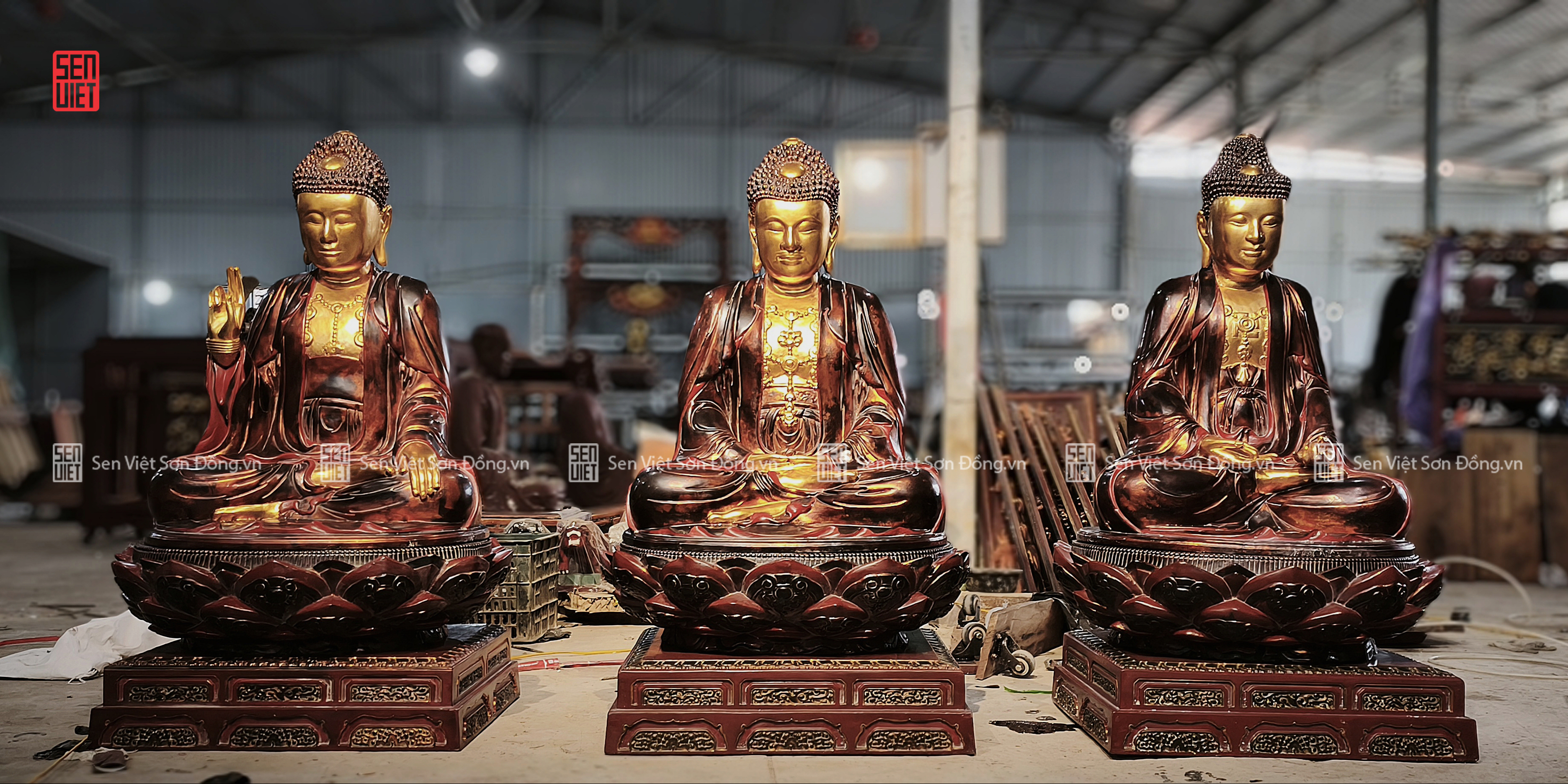 Tượng Tam thế Phật ( giả cổ) mẫu chùa Vĩnh Nghiêm